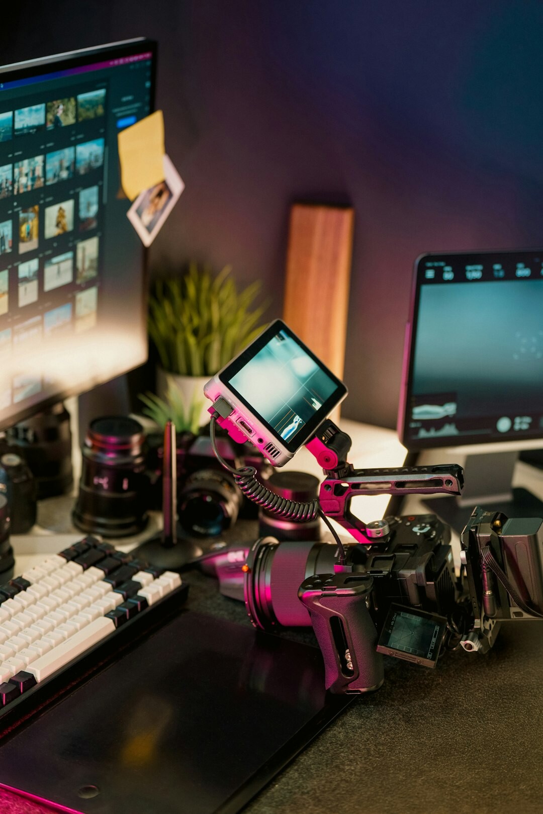 professional video editor workspace